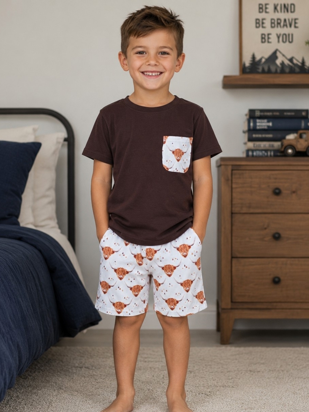Highland Cow 2-Piece Shorts Set NWOT